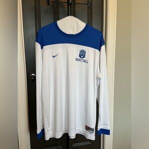 Nike Basketball Men’s Size XXL Team Long Sleeve Shirt White & Blue Very Nice